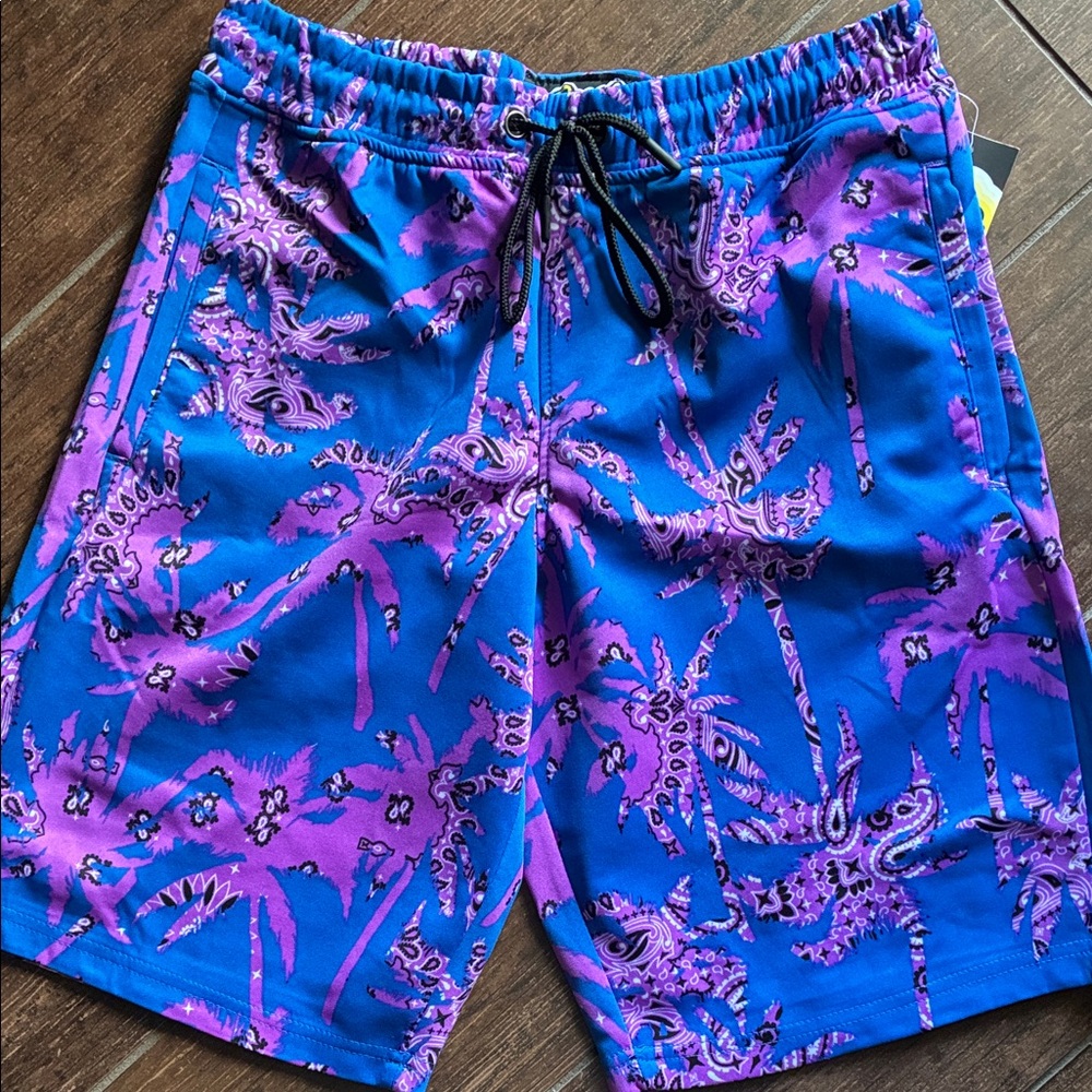 Blue and Purple Paisley Patterned Men's Board Shorts. Men’s Small